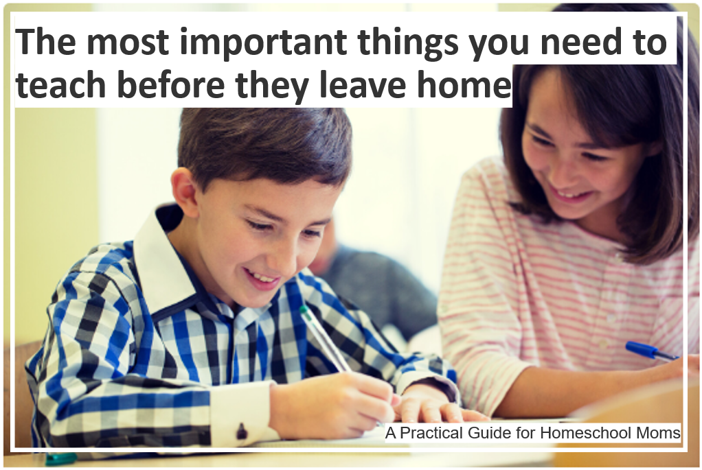 Mom is sitting at home and teaching her son the concept of homeschool