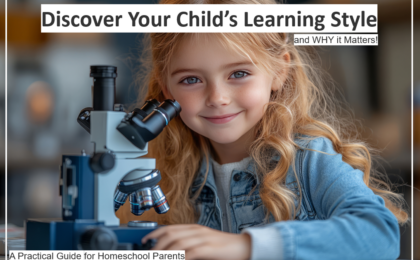 The girl is using a microscope in homeschool to observe something.