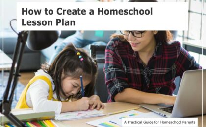A mother teaches her daughter to follow and complete the school lesson plan